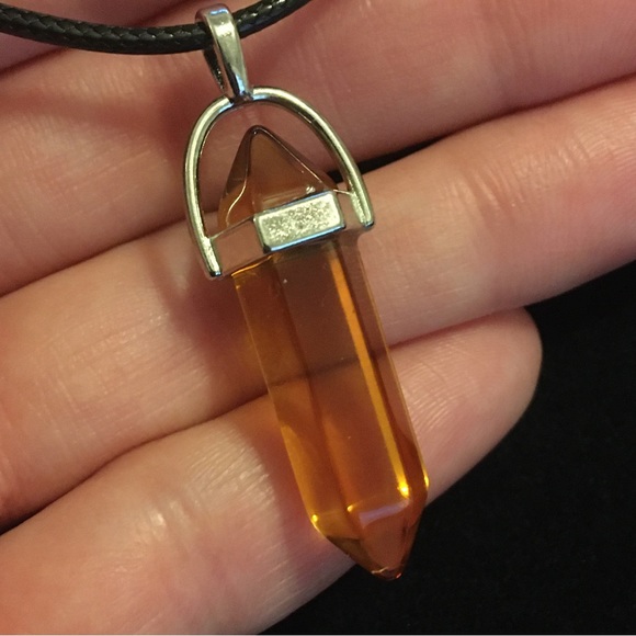 Amber Colored Synthetic Crystal Point Stone Necklace - Picture 2 of 6